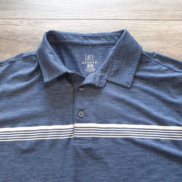 George Men Blue Polo Shirt Size XL 46 - 48 Short Sleeves Button Up Collar Henley - Picture 4 of 5